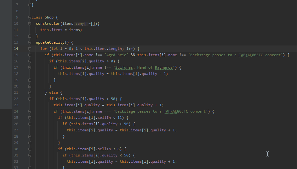 Gif showing editor support for refactoring a for-loop to forEach
